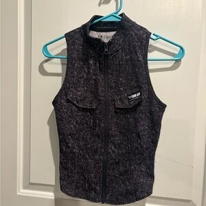 VGUC- Firm Abs Women's Black Marled Sleeveless Zip Top, M